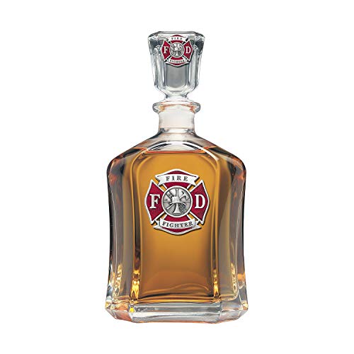 Heritage Pewter Firefighter Decanter | 24 OZ Liquor Pourer & Aerator | Expertly Crafted Pewter Glass