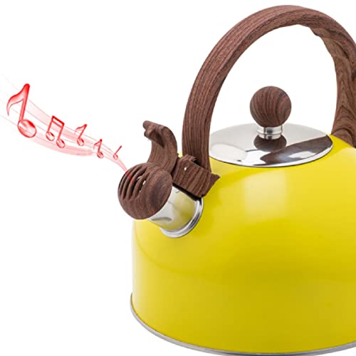 Tea Kettle, Whistling Tea Kettle For Stovetop - 2.5L Stainless Steel Whistling Kettle Tea Pot For Stove Top With Wood Grain Handle Loud Whistle (Yellow) #TOP4