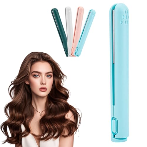 Hermsa DualGlam Mini Dual-Purpose Curling Iron, 2025 New 2 in 1 Mini Curling Wand & Flat Iron Hair Straightener, Travel Curling Wand for Women and Men, Small Curling Iron for All Hair Types (Blue)