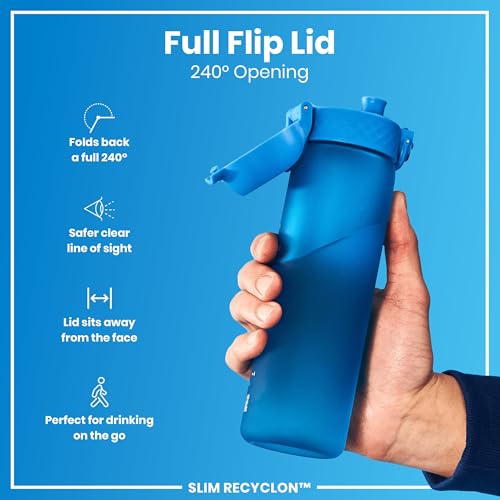 ION8 Water Bottle, 500 ml/18 oz, Leak Proof, Easy to Open, Secure Lock, Dishwasher Safe, BPA Free, Hygienic Flip Cover, Carry Handle, Fits Cup Holders, Easy Clean, Carbon Neutral, Blue - 4
