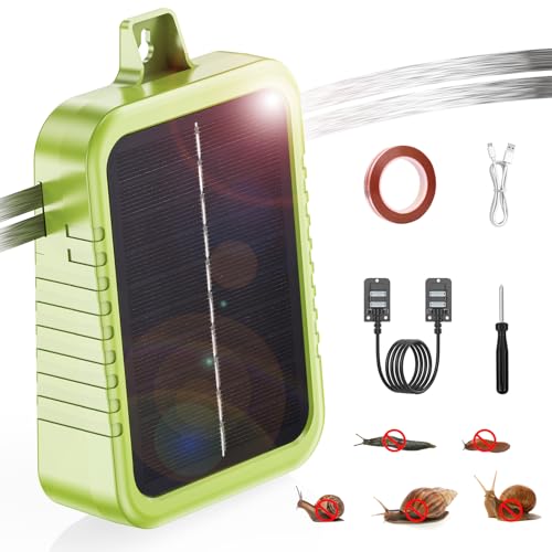 GQMBL Schneckenzaun Elektrisch Set Eingebauter 2W-Solarpanel und 2400-mAh-Lithium-Akku Schneckenschutz Stromgerät mit 12m Zaunband und Schneckenschutz Zubehör Schutz vor Schnecken für Gärten