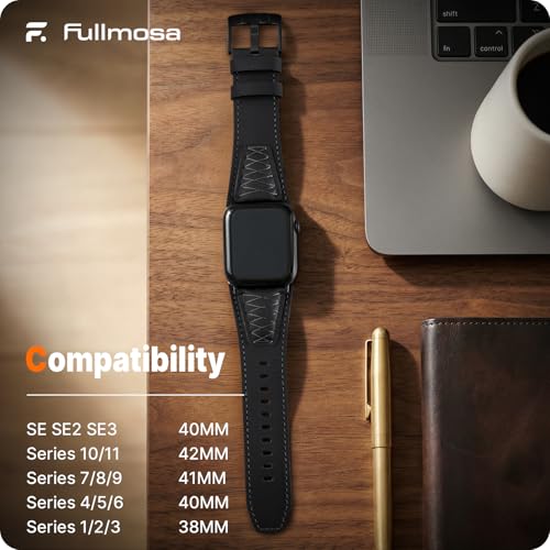 Image of Fullmosa Top Grain Vintage Leather Strap Compatible for Apple Watch