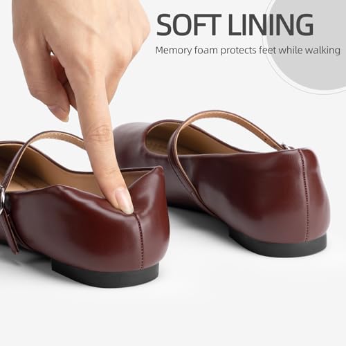 Image of Women's Mary Jane Shoes, Ballet Flats for Women, Square Toe Shoes for Women | Comfortable Dressy Adjustable Buckle Strap for Work Office business Casual, Memory Foam PU Sole Slip Resistant Wedding Party
