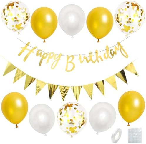 Green Gold Birthday Decorations, Happy Birthday Banner Set with Green Gold Confetti Latex Balloons for Men Boys Women and Girls Birthday Party Decoration
