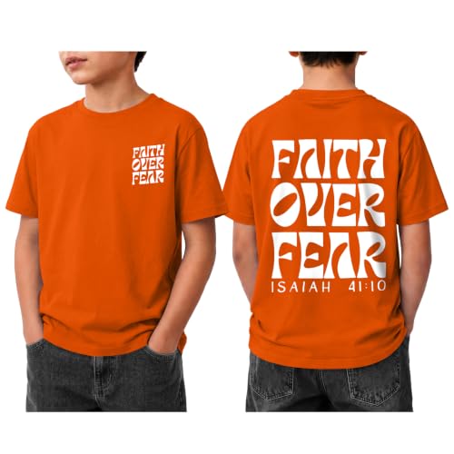Image of Boys Faith Over Fear Shirt Christian Jesus T Shirts for Kids Religious Inspirational Bible Verse Graphic Tees Tops