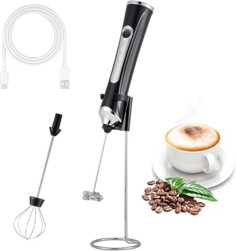 Image of Handheld Electric Milk Frother with 2 Heads, Coffee Whisk Foam Mixer with USB Rechargeable 3 Speeds, Foam Maker Blender for Latte, Cappuccino, Hot Chocolate, Egg (Type 3)