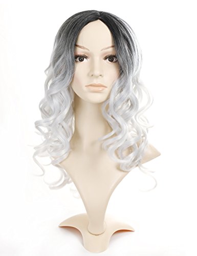 Golden Rule Ombre Color 2 Tone 1B Grey Wavy Wigs for Christmas Synthetic Costume Party Wig