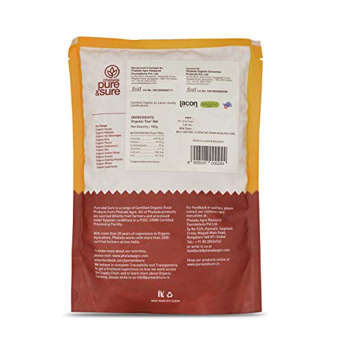 Image of Pure & Sure Organic Toor Dal - 500 gm | 100% Natural & Premium Arhar, Tur, Tuar Dal | Rich in Proteins & Fibers | Unpolished & Unadulterated (Pack of 3)