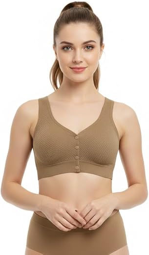 skivya Women’s Front Open Bra with Button Closure Wirefree Padded Daily Bra for Comfort &amp; Support Seamless Inner for Offic...