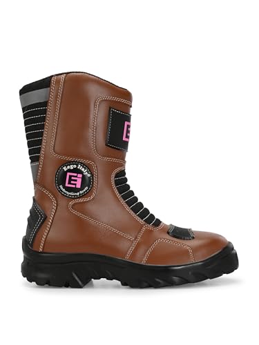 Image of Eego Italy Women's Biker boot /Motorcycle riding boot, real leather upper & anti slip sole with steel toe protection, padded socks, 3M Reflectors,lace free, with rubber gear protector