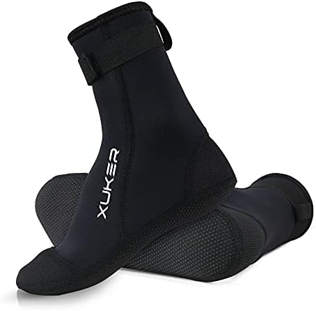 XUKER Neoprene Socks 3mm, Sand Beach Volleyball Soccer Socks Water Shoes Diving Boots Men Women for Swimming Surfing Snorkeling Fishing Wading Kayaking Hiking Rafting, Flatlock High Cut