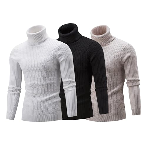 Men's Casual Turtleneck Knitted Long Sleeve Thermal Pullover Sweater Slim Fit Twisted Sweaters