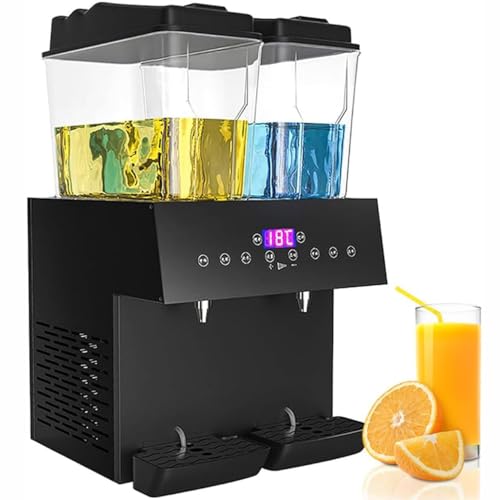 32L Commercial Juice Dispenser, Hot and Cold Dual Temperature Stainless Steel Cold Drink Machine, Clear Glass Beverage Dispensers for Breakfast Buffet Bars Hotels