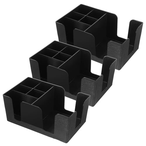 mekueeex 3 Pack Black Plastic Bar Caddy with 6 Compartments, Refillable Bar Organizer Holds Napkins, Toothpicks, Straws - 9.2" L x 5.7" W x 3.94" H