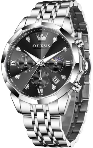 OLEVS Männer Uhr Quarz Business Luxus Uhren Mondphase Multifunktion Chronograph Wasserdicht Edelstahl Leuchtend Herrenuhren