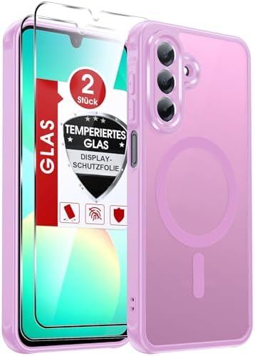 LeYi für Samsung Galaxy A26 5G/4G Hülle für Magsafe mit 2X Panzerglas-Rosa | Handyhülle Ultra Dünn Magnetisch Schutzhülle Schutzglas Matt Transluzent Stoßfest Handy Phone Case Cove