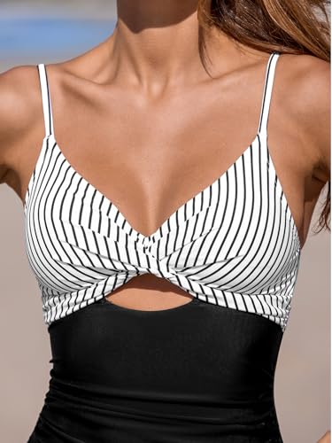 Image of CUPSHE One Piece Swimsuit for Women Bathing Suits Twist Front Cutout Adjustable Straps Ruched Swimwear
