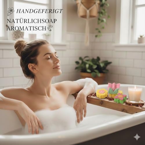 Seife Selber Machen Set Erwachsene - 500g Seifenbasis zum Basteln Erwachsene Frauen, 6 Silikonformen, 7 Pigmente, 4 ätherische Öle, 2 Arten getrocknete Blumen & DIY, Seife Herstellen, Geschenk - Blau