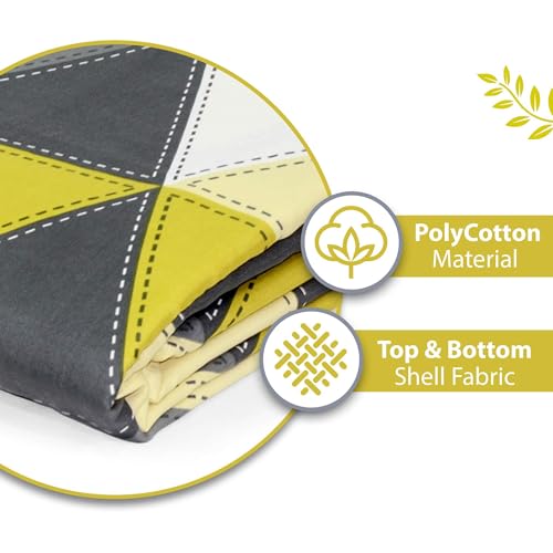 Image of Divine Casa Glace Cotton 120 GSM Reversible Lightweight Malmal Printed Double Bed AC Dohar Blanket for Mild Winter -(Grey and Yellow, 205 x 220, CM)| TC - 120