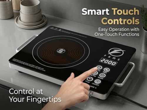 Image of Fame Infrared Cooktop 2200W Electric Stove with Grill Rack | Crystal Glass Top | Fast Heating | Tandoor Style Cooking | Compatible with All Utensils | Portable Design | Temperature Control