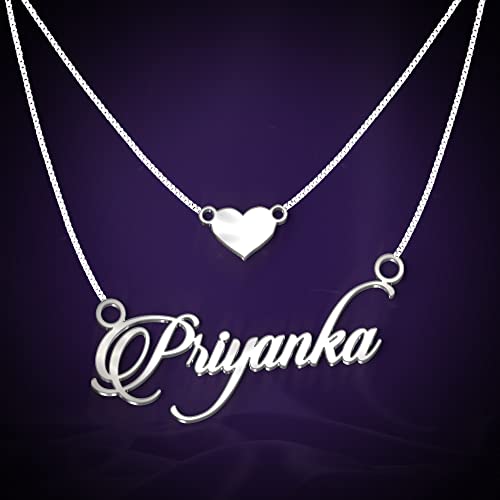 Image of Priyanka Cursive Gold & Silver Name Pendant Necklace, Best Jewelry Gift for Girls.