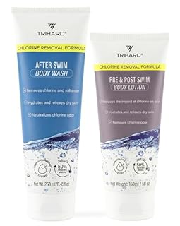 TRIHARD Chlorine Removal Body Wash and Lotion Set, Protects and Hydrates Sensitive Skin from Pool and Ocean, Pool Essentials for Pre and Post Swim Chlorine Skin Protection