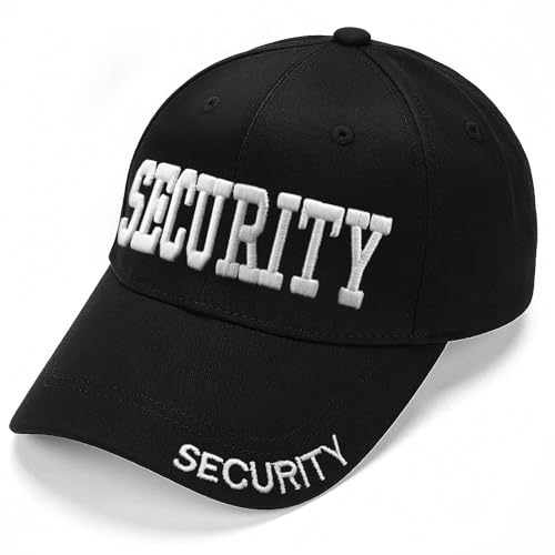 Bequemhaus Security Hat Security Guard Hats Cap Embroidery Adjustable Size Baseball Caps Police FBI SWAT Cosplay Costume Accessory (Black Security)