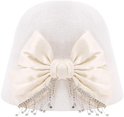 Surkat Rhinestones Bow Fodable Bucket Hat Cotton Packable Fisherman Cap Sun Hat for Women