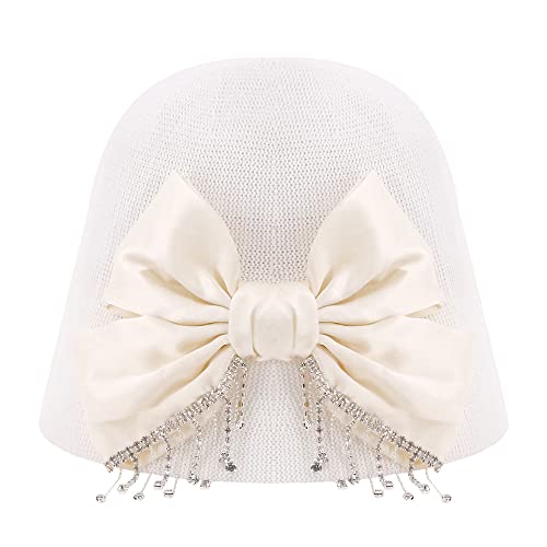 Surkat Rhinestones Bow Fodable Bucket Hat Cotton Packable Fisherman Cap Sun Hat For Women #TOP2