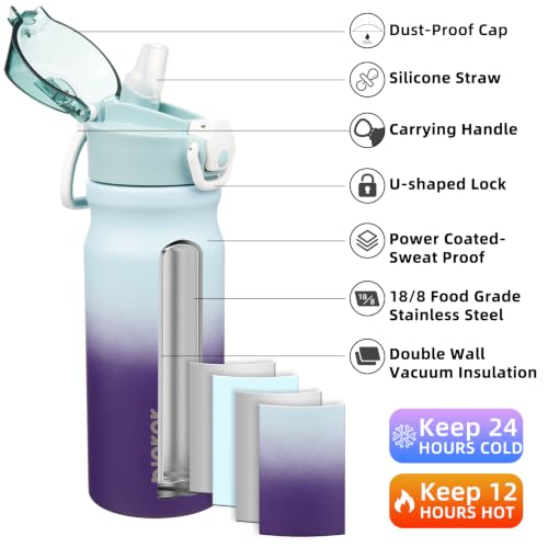Image of BJPKPK 18 oz Water Bottle with Straw & Handle, Insulated Stainless Flask | Leak Proof Locking Lid, Thermal, Double Wall Vacuum, Keeps Hot /Cold, BPA Free, Dishwasher Safe, Travel & Sports, Ocean Dream