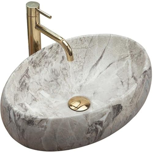 Rea LAVABO SOBRE ENCIMERA LINDA STONE Lavabo de Baño 485 x 340 x 145 mm en Cerámica (Marrón, imitación piedra)