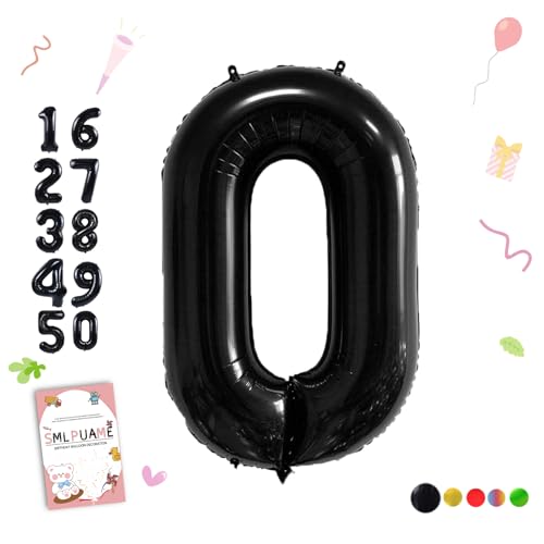 Image of 40 Inch Black 0 Balloon, Large Self Inflating Number Balloons 0-9