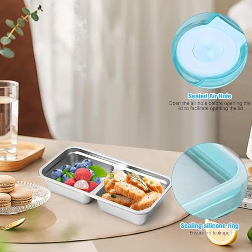 Image of Honbuty Stainless Steel Snack Containers, Grab and Go Snack Containers Reusable, Double Compartment Food Storage Containers with Lids for Travel and Outdoor Camping
