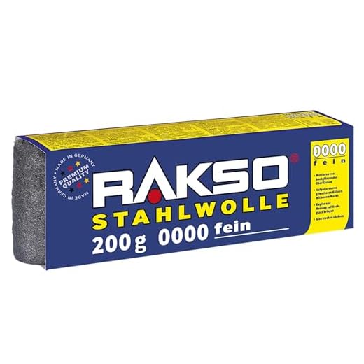 RAKSO Stahlwolle Banderole 200g extrafein 0000 poliert gewachstes Holz, Kupfer, Messing, mattiert Oberflächen, säubert Glas