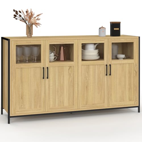 IDMarket - Aparador de 4 puertas con vitrinas de 140 cm Detroit Design Industrial