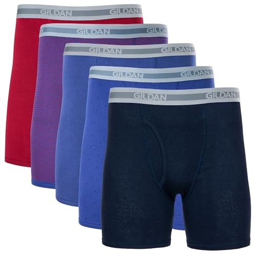 Gildan Men's Underwear Boxer Briefs, Multipack, Cardinal Red/Stripe/Metro Blue/Dot/Navy (5-pack...