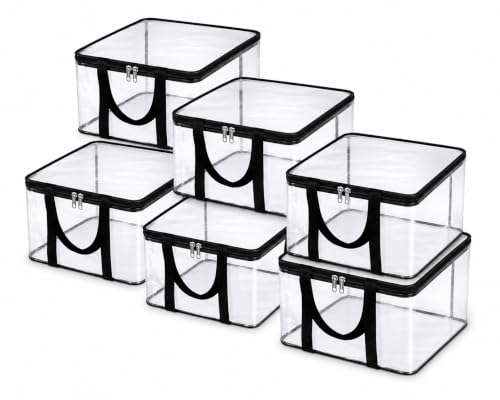 Image of Zollyss PVC Saree Storage Bags Pack of 6, Transparent Clothes Organizer, 200 Micron Foldable Wardrobe Storage Box with Metal Zipper & Strong Handles for Sarees, Blankets & Clothes, 40x32x22 cm