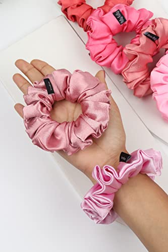 Image of Premium Satin Scrunchies For Women And Girls, Hair Band For Women, Ponytail Holder, Rubber Band, Large Scurnchies, Fluffy Scrunchies, Girls Hair Accessories, L-Size, Pack Of 6, Blossom