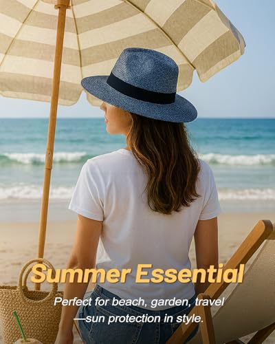 Image of Zylioo XXL Oversize Straw Sun Hat for Big Heads, Wide Brim UV Protection Panama Beach Hat, Summer Fedora with Lanyard