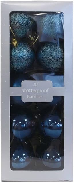 PaulStore 20 Pack 60mm Luxury Baubles Christmas Tree Decoration - Navy Blue