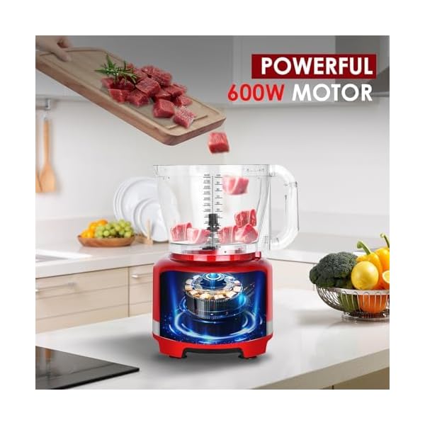 Homtone 16 cup food processor french fry cutter food processors 9 functions 7 blades for shredding slicing doughing emulsfying and meat vegetable chopping for home use 3 speeds 600w red  urban country home decor