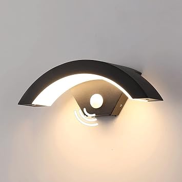 Fixture Security Lamp, Modern Weatherproof IP54 Black Arch Design Wall Sconces Integrated LED Motion Sensor PIR Outdoor Wall Light, for Porch, Gardens, Driveways