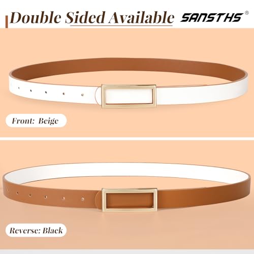 SANSTHS Skinny Reversible Belts for Women, Two-in-one Women Thin Belt for Dresses Jeans Pants with Gold Buckle