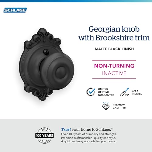 Image of Schlage F170 GEO 622 BRK Brookshire Collection Georgian Decorative Single Trim Knob, Matte Black