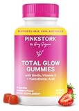 Pink Stork Total Glow Gummies for Women – Hair, Skin & Nails Vitamin with Biotin, Vitamin A, B6, B12, Folate, Zinc & More – Support for Radiant Skin, Strong Nails, and Healthy Hair – 60 Berry Gummies