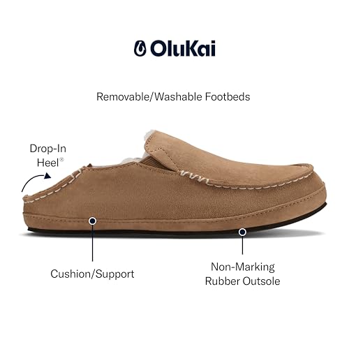Image of OLUKAI Nohea Slipper, Women's Slip-On Shoes, Genuine Shearling & Premium Nubuck Leather, Drop-In Heel Design, Cozy & Ultra-Soft Comfort Fit