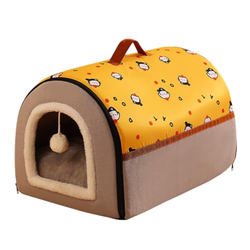 ペットベッド ドーム型 やすらぎ空間 ペットハウス 犬猫用 犬 ベッド 室内用 冬用 ふわふわ 洗える クッション付き 屋根付き 猫ハウス 犬 ハウス ペットベッド 犬用ベッド 犬小屋 オールシーズン 寒さ対策 ペット用品 猫用隠れ家 犬用巣 (イエローと