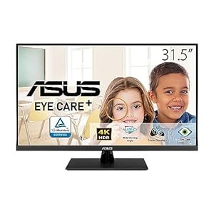 ASUS 31.5” 4K HDR Eye Care Monitor (VP327Q) – UHD (3840 x 2160), 99% sRGB, HDR-10, Adaptive-Sync, Speakers, DisplayPort, HDMI, Flicker Free, Blue Light Filter, VESA Mountable,Black
