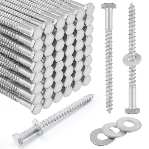 Image of 100 Pcs 3 /8 inch x 5 inch Lag Bolts for Wood Lag Screws with Washers Bulk | Hot Dip Galvanized Hex Head Screws Heavy Duty for Wood, Deck, Furniture, Boat Repair