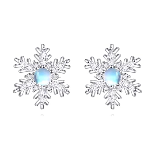Boucles d'oreilles flocon de neige en argent 925 et pierre de lune